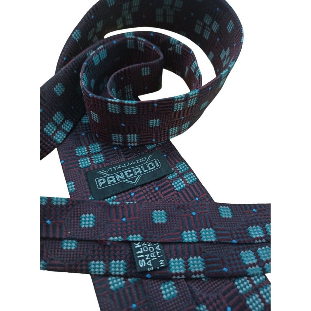 VITALIANO PANCALDI Burgundy Geometric Silk Tie ITALY 57"/ 3.2" EC - Picture 2 of 6